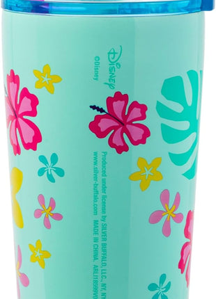 Silver Buffalo Disney Lilo and Stitch Aloha Double Walled Tumbler with Straw, 22 Ounces