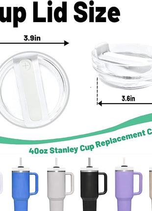 40 OZ Tumbler Lid Replacement Fit for Stanley Cup, 2 Pack Clear Replacement Lids Fit for Stanley Travel Tumbler, Spill Proof Tumbler Covers for Stanley Cup Accessories (Clear - White)