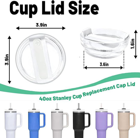 40 OZ Tumbler Lid Replacement Fit for Stanley Cup, 2 Pack Clear Replacement Lids Fit for Stanley Travel Tumbler, Spill Proof Tumbler Covers for Stanley Cup Accessories (Clear - White)
