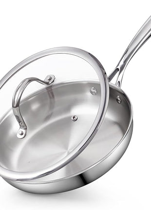 Cooks Standard Stainless Steel Frying Pan with Lid, 12-Inch Multi-Ply Clad Wok Stir Fry Pan, Kitchen Skillet, Silver