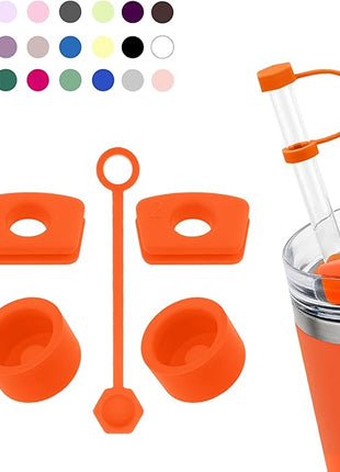 Silicone Spill Stopper Set Compatible with Stanley Cup 2.0 30oz & 40oz with Straw Cover (Set of 2, Tigerlily)