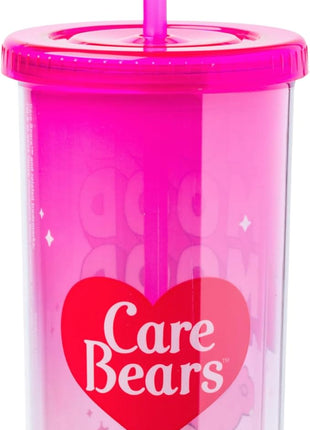 Silver Buffalo Care Bears Mood Plastic Tall Cold Cup with Lid and Straw Featuring Love-A-Lot Bear, 20 Ounces