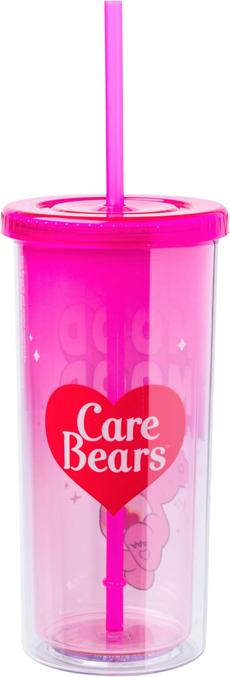 Silver Buffalo Care Bears Mood Plastic Tall Cold Cup with Lid and Straw Featuring Love-A-Lot Bear, 20 Ounces