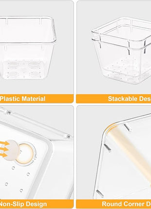 SMARTAKE 22-Piece Drawer Organizer with Non-Slip Silicone Pads, 5-Size Clear Desk Drawer Organizer Trays Storage Tray for Makeup, Jewelries, Utensils in Bedroom Dresser, Office and Kitchen, Clear