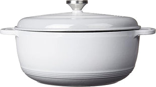 Lodge 7.5 Quart Enameled Cast Iron Dutch Oven with Lid – Dual Handles – Oven Safe up to 500° F or on Stovetop - Use to Marinate, Cook, Bake, Refrigerate and Serve –Gray
