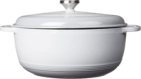 Lodge 7.5 Quart Enameled Cast Iron Dutch Oven with Lid – Dual Handles – Oven Safe up to 500° F or on Stovetop - Use to Marinate, Cook, Bake, Refrigerate and Serve –Gray