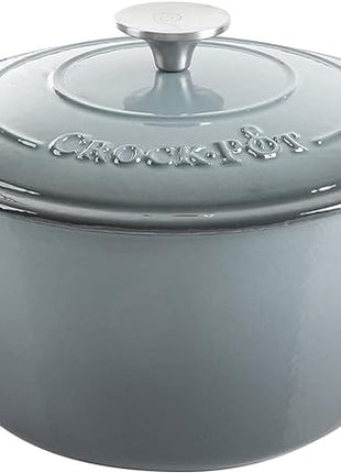 Crock-Pot Artisan 7-Quart Round Enameled Cast Iron Dutch Oven – Slate Gray, Heavy-Duty Cookware for Slow Cooking, Baking, Roasting with Lid