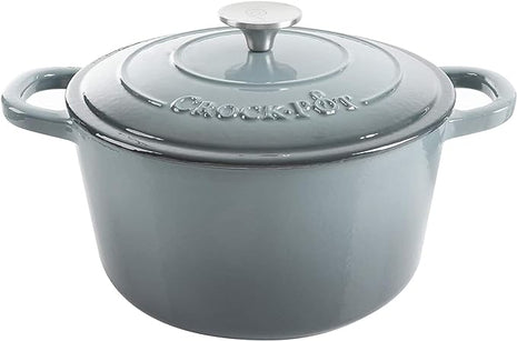 Crock-Pot Artisan 7-Quart Round Enameled Cast Iron Dutch Oven – Slate Gray, Heavy-Duty Cookware for Slow Cooking, Baking, Roasting with Lid