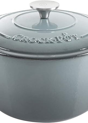 Crock Pot Artisan 5-Quart Round Enameled Cast Iron Dutch Oven – Slate Gray, Heavy-Duty Cookware for Slow Cooking, Roasting, Baking with Lid