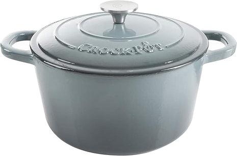 Crock Pot Artisan 5-Quart Round Enameled Cast Iron Dutch Oven – Slate Gray, Heavy-Duty Cookware for Slow Cooking, Roasting, Baking with Lid
