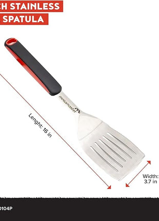 Megamaster Stainless Steel Grill Spatula, BBQ Tool with Red & Black Rubber Handle, Heavy-Duty Grilling Accessory for Outdoor Cooking - 530-0104P
