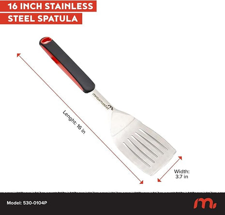 Megamaster Stainless Steel Grill Spatula, BBQ Tool with Red & Black Rubber Handle, Heavy-Duty Grilling Accessory for Outdoor Cooking - 530-0104P