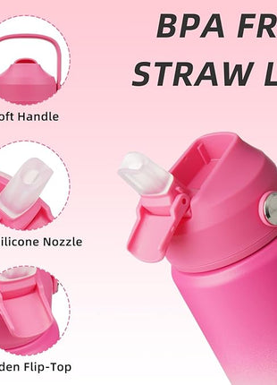 BJPKPK Insulated Water Bottle with Straw Lid, 18oz Thermo Water Bottles with Soft Nozzle, Flex Handle & Non-slip Boot, BPA Free Leak Proof Stainless Steel Metal Thermo, Tumblers, Cups,Cherry