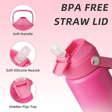 BJPKPK Insulated Water Bottle with Straw Lid, 18oz Thermo Water Bottles with Soft Nozzle, Flex Handle & Non-slip Boot, BPA Free Leak Proof Stainless Steel Metal Thermo, Tumblers, Cups,Cherry
