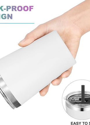 VEGOND 12oz Tumbler Stainless Steel Tumbler bulk Vacuum Insulated Double Wall Travel Tumbler with Lid and Straw Reusable Tumbler, White 1 Pack