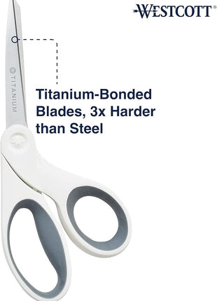 Westcott 8" Bent Craft Scissors with Titanium-Bonded Blades for Heavy-Duty Use (White or Blue, Colors May Vary)