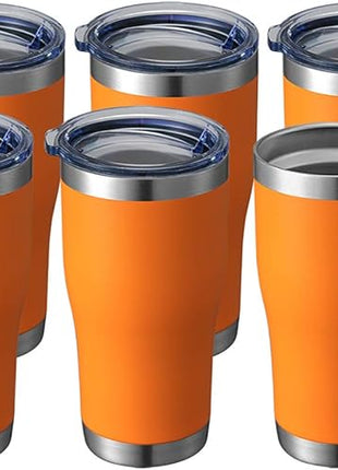 HASLE OUTFITTERS 20 oz Tumbler Bulk, Stainless Steel Tumblers with Lid, Vacuum Insulated Tumbler, Double Wall Powder Coated Cup, coffee mugs, Orange, 6 Pack