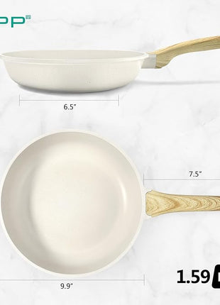 GiPP Nonstick Frying Pan Skillet - 9.5" White Granite Non Stick Fry Pans, Omelette Pan Healthy Stone Cookware Compatible with All Stovetops, PFOA Free