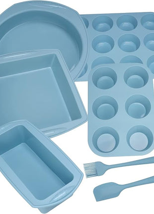 Economical 7in1 Nonstick Silicone Baking Cake Pan Cookie Sheet Molds Tray, Heat Resistant Bakeware Tools for Muffin Loaf Bread Pizza Cupcake