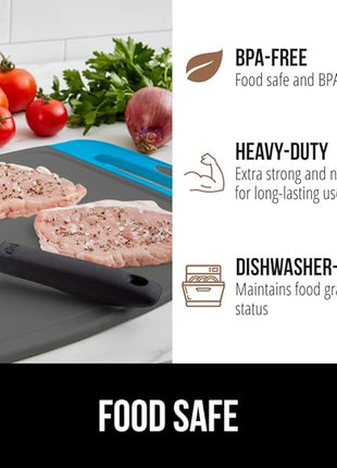 GORILLA GRIP BPA-Free Reversible Kitchen Cutting Board Set of 3, US Designed, Nonporous, Juice Grooves Catch Liquid, Slip Resistant Border, Dishwasher Safe, Durable Food Chopping Boards, Aqua Gray