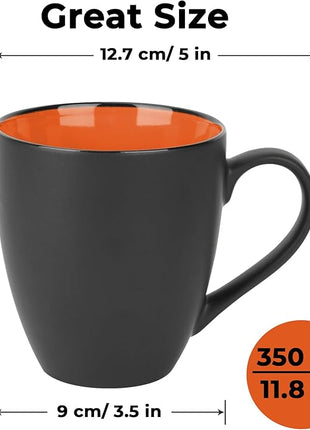 MIAMIO - Set of 6 Stoneware Coffee Mugs 12 Ounce/Cup Set - Le Papillon Collection (Black-Colourful)