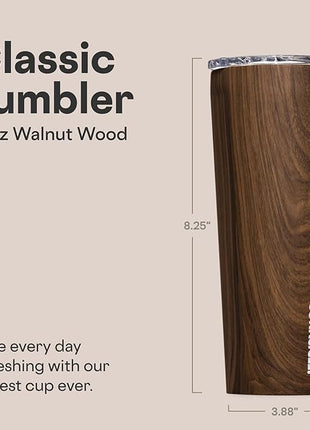 Corkcicle Classic Tumbler - Keeps Drinks Cold for 9 Hours & Hot for 3 - Triple-Insulated Stainless Steel - Holiday Tumbler Gift - 24 oz - Walnut Wood