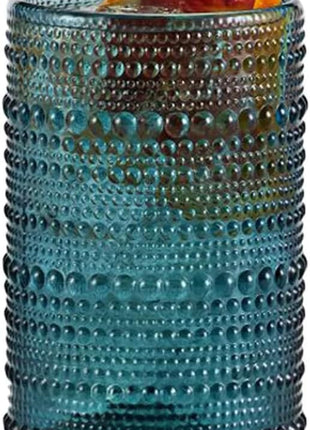 Fortessa Jupiter Beaded Hobnail Glass, 13 Ounce Iced Beverage (Set of 4), Cornflower Blue