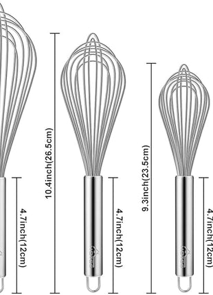 HOTEC 4 Pieces Stainless Steel Whisks Set Wire Whisk Balloon Whisk Egg Beater Kitchen Utensils for Stirring, Beating, Blending