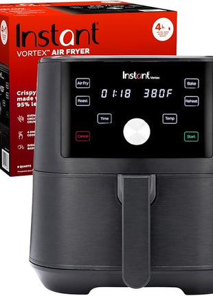 Instant Pot Vortex 6QT XL Air Fryer, 4-in-1 Functions that Crisps, Roasts, Reheats, Bakes for Quick Easy Meals, 100+ In-App Recipes, is Dishwasher-Safe, from the Makers of Instant Pot, Black