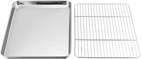 TeamFar Baking Sheet with Rack Set, Stainless Steel Baking Pan Tray Cookie Sheet with Cooling Rack, Non Toxic & Healthy, Easy Clean & Dishwasher Safe