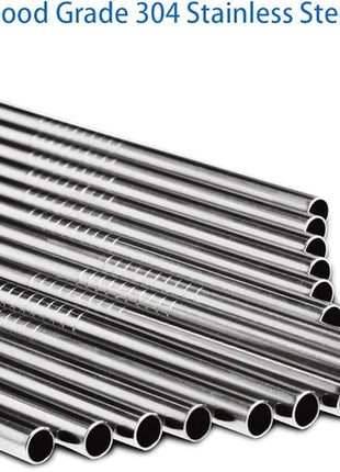 Tomorotec Reusable Straws 30 Pack, Stainless Steel Drinking Straws, Metal Straw Bulks for Smoothies Tumblers Cocktail MilkShake,Set of 15 Straight and 15 Bent with 2 Cleaning Brushes, Silver