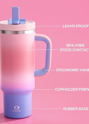 40 oz Tumbler with Handle and Straw: Stainless Steel Insulated Tumbler Keeps Cold for 24 Hours, Leakproof Travel Cup Fits in Cup Holder and BPA-Free, Evening Glow