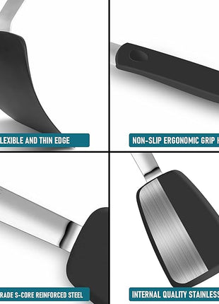 Silicone Spatula Turner Set of 2, GEEKHOM 600°F Heat Resistant Flexible Kitchen Small Spatulas Set for Nonstick Cookware, Cooking Utensils Non Scratch or Melting Flipper,Ideal for Egg,Pancake Baking