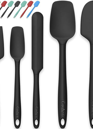 Coukre Silicone Spatula Set of 5,High Temperature Resistant, Food Grade Silicone, Dishwasher Safe, for Baking, Cooking (Pure Black)