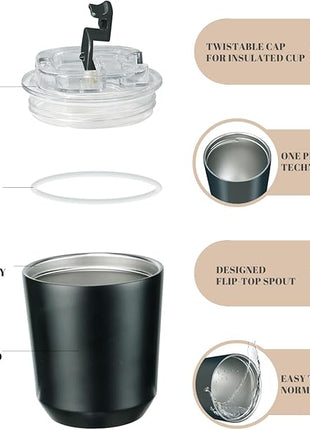 Puraville 2 Pack Insulated Tumblers with Lid, 10 oz Travel Coffee Mug Stainless Steel Vacuum Cup, Leak Proof Double Walled Coffee Tumbler for Iced and Hot Drinks, Black and Cream