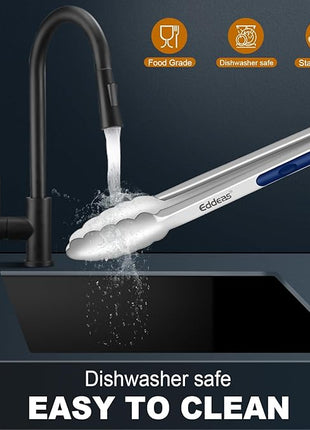 Tongs For Cooking - Heat Resistant 600 Degrees Stainless Steel Kitchen Tong, Heavy Duty Metal Locking Tongs - For Food,Salad, grilling, BBQ 7",9" & 12 inch, set of 3 Dishwasher Safe Blue