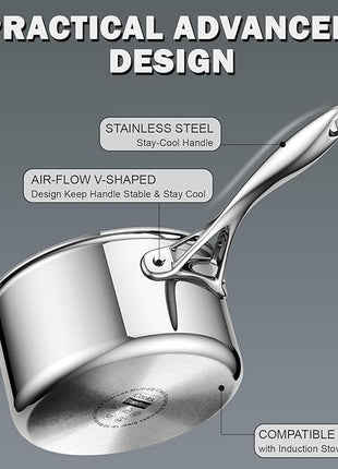 Cooks Standard Stainless Steel Kitchen Cookware Sets 10-Piece, Multi-Ply Full Clad Pots and Pans Cooking Set with Stay-Cool Handles, Dishwasher Safe, Oven Safe 500°F, Silver