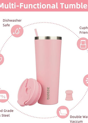 BJPKPK 26oz Tumbler With lid And Straw Stainless Steel Travel Coffee Mug Insulated Tumblers Cups,Light Pink