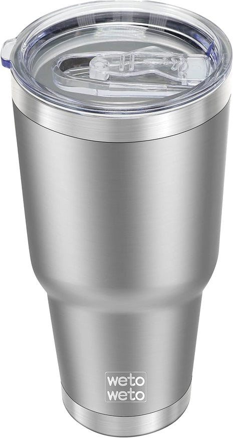 WETOWETO 30oz Tumbler, Stainless Steel Vacuum Insulated Water Coffee Tumbler Cup, Double Wall Powder Coated Spill-Proof Travel Mug Thermal Cup for Home Outdoor (Stainless, 1 Pack)