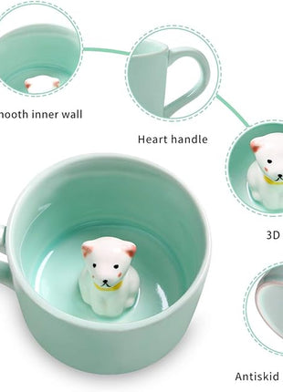 Surprise 3D Coffee Mug Animal Inside 8 oz with Puppy,Cute Cartoon Handmade Ceramics Cup,Christmas Birthday Surprise for Friends Family or Kids (Puppy)