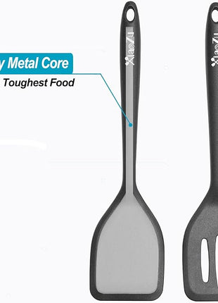 Silicone Spatula Turner Set, High Heat Resistant Spatulas with Seamless One Piece Design, Nonstick Rubber Flippers Utensils for Baking & Cooking,BPA-Free, Black,11 IN