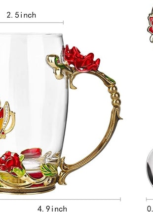 OEAGO Gifts for Women Mom Mothers Tea Cup Best Birthday Butterfly Rose Gifts for Her from Daughter Son Glass Coffee Christmas Enamels Mug Lead-Free with Spoon Set