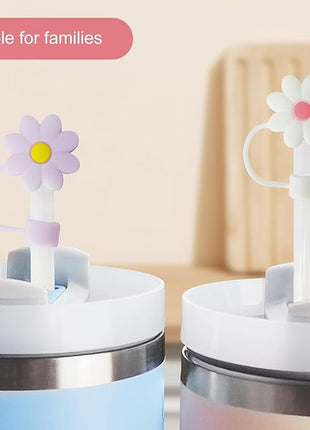 5 PCS Silicone Straw Covers Cap Compatible with Stanley 30&40 Oz Cup, 10mm Cute Flower Straw Toppers for Tumblers, Dust-Proof Drinking Straw Caps for Reusable Straws Tips Lids