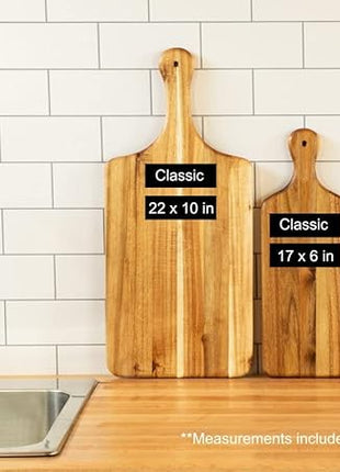 Villa Acacia Wooden Cutting Board - 17 x 7 Inch Wood Board Serving Tray for Bread and Cheese with Handle - Decorative Charcuterie Boards for New Home, Wedding Gift