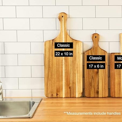 Villa Acacia Wooden Cutting Board - 17 x 7 Inch Wood Board Serving Tray for Bread and Cheese with Handle - Decorative Charcuterie Boards for New Home, Wedding Gift