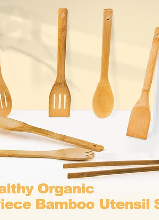 Wooden Spoons for Cooking 7-Piece, Kitchen Nonstick Bamboo Cooking Utensils Set, Carbonized Bamboo Durability Spatula Spoon for Everyday Use