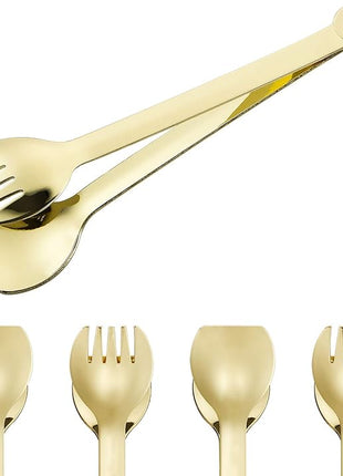 MSY BIGSUNNY Mini Appetizer Tongs Stainless Steel Set of 4, Metal Small Serving Tongs, 6 Inch(15.2cm, Golden)