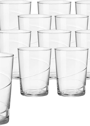 Bormioli Rocco Bodega Swirl Gin Fizz Glasses - Set of 12, 17 Oz. Spiral Design Tumblers with Secure Edge Reinforced Rims - Ideal for Tall Cocktails, Beer, Soft Drinks - Made in Italy, Dishwasher Safe