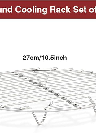 TeamFar Round Cooling Rack Set of 2, 10½ Inch Round Wire Baking Steaming Roasting Rack Set Stainless Steel, Healthy & Mirror Finish, Oven & Dishwasher Safe