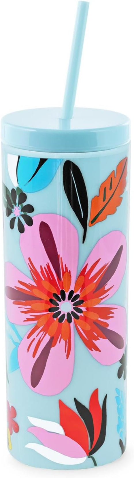 kate spade new york Acrylic Tumbler with Lid and Straw, 24 oz Tumbler, Slim Double Wall Tumbler (Safari Floral)